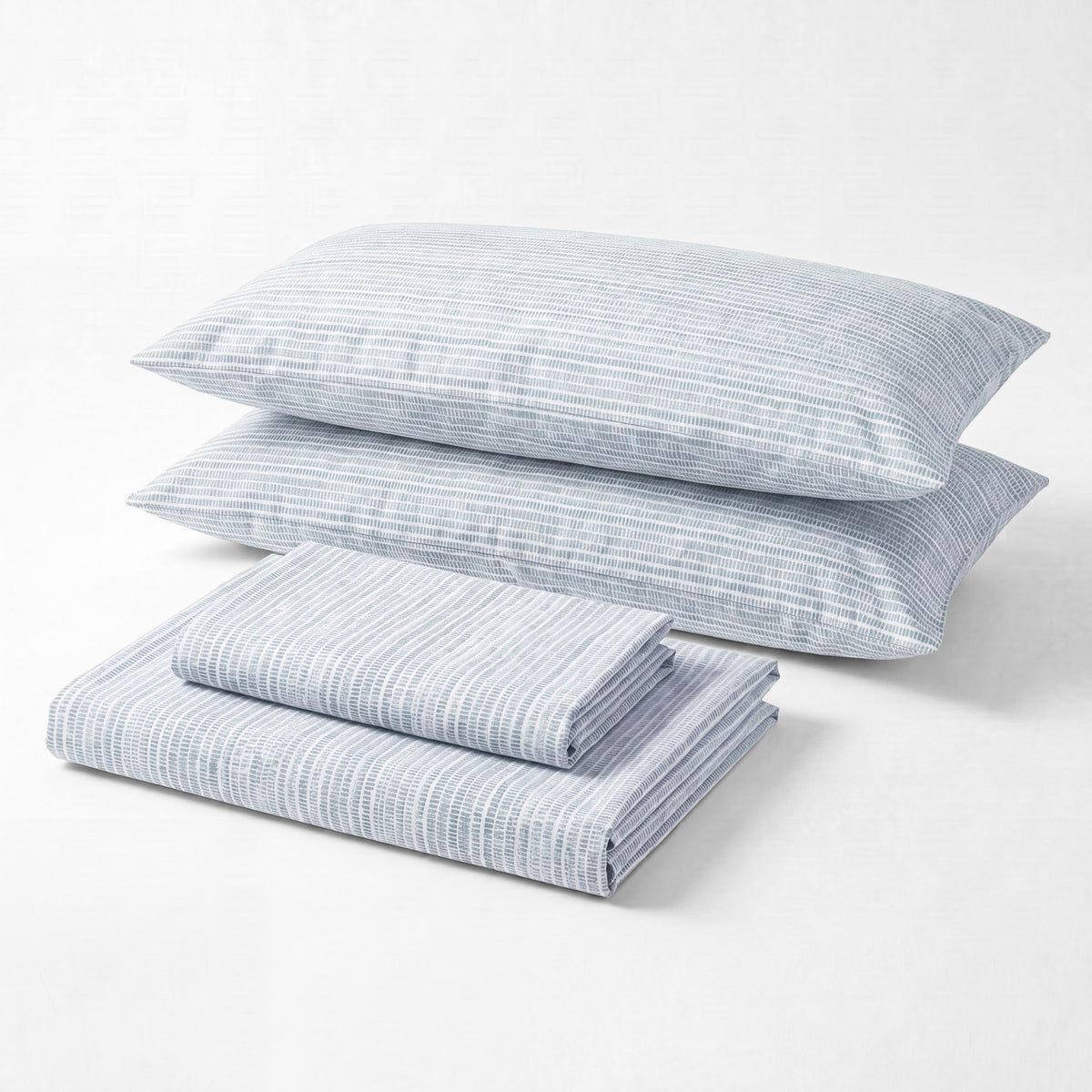 Sofia Home Textiles Printed Bedsheets - Sofia Lines Printed Double Flat Bedsheet Set 4 Pcs in Mint folded full set on a white background - مفروشات صوفيا - ملايات مطبوعة - طقم ملاية صوفيا خطوط دبل مسطحة 4 قطع باللون مينت مطوي كامل على خلفية بيضاء