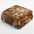 Sofia Home Textiles Blankets - Sofia Zumurruda 2-Ply Double Blanket (240 × 220 cm) Classic Flowers in Brown folded on a white background - مفروشات صوفيا - بطاطين - بطانية صوفيا زمردة دبل طبقتين (240 × 220 سم) ورد كلاسيك باللون بني مطوية على خلفية بيضاء