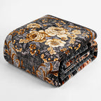 Sofia Home Textiles Blankets - Sofia Zumurruda 2-Ply Double Blanket (240 × 220 cm) Classic Flowers in Dark Grey folded on a white background - مفروشات صوفيا - بطاطين - بطانية صوفيا زمردة دبل طبقتين (240 × 220 سم) ورد كلاسيك باللون رمادي غامق مطوية على خلفية بيضاء
