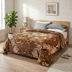Sofia Home Textiles Blankets - Sofia Zumurruda 2-Ply Double Blanket (240 × 220 cm) Classic Flowers in Brown spread on a double bed - مفروشات صوفيا - بطاطين - بطانية صوفيا زمردة دبل طبقتين (240 × 220 سم) ورد كلاسيك باللون بني مفروشة على سرير دبل