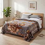 Sofia Home Textiles Blankets - Sofia Zumurruda 2-Ply Double Blanket (240 × 220 cm) Large Flowers in Grey spread on a double bed - مفروشات صوفيا - بطاطين - بطانية صوفيا زمردة دبل طبقتين (240 × 220 سم) ورد كبير باللون رمادي مفروشة على سرير دبل